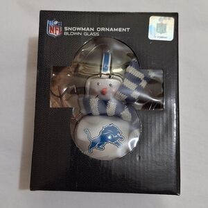 Detroit Lions Snowman Blown Glass Ornament